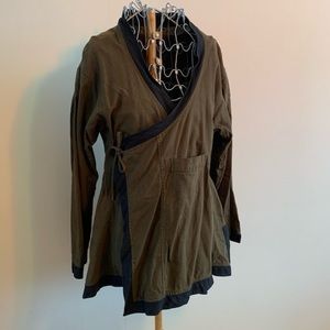 Khaki wrap around shirt. Measurements in photos.